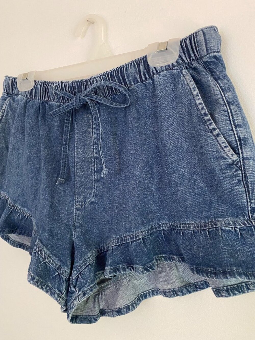 American Eagle Outfitters Blue Denim Ruffle Hem Jean Shorts